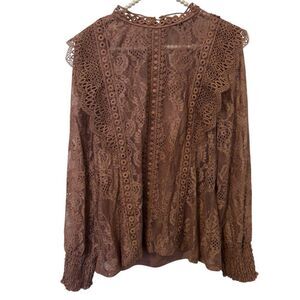 Cable & Gauge Womens XL Pink Floral Lace Mock Neck Blouse Top Fairy Feminine